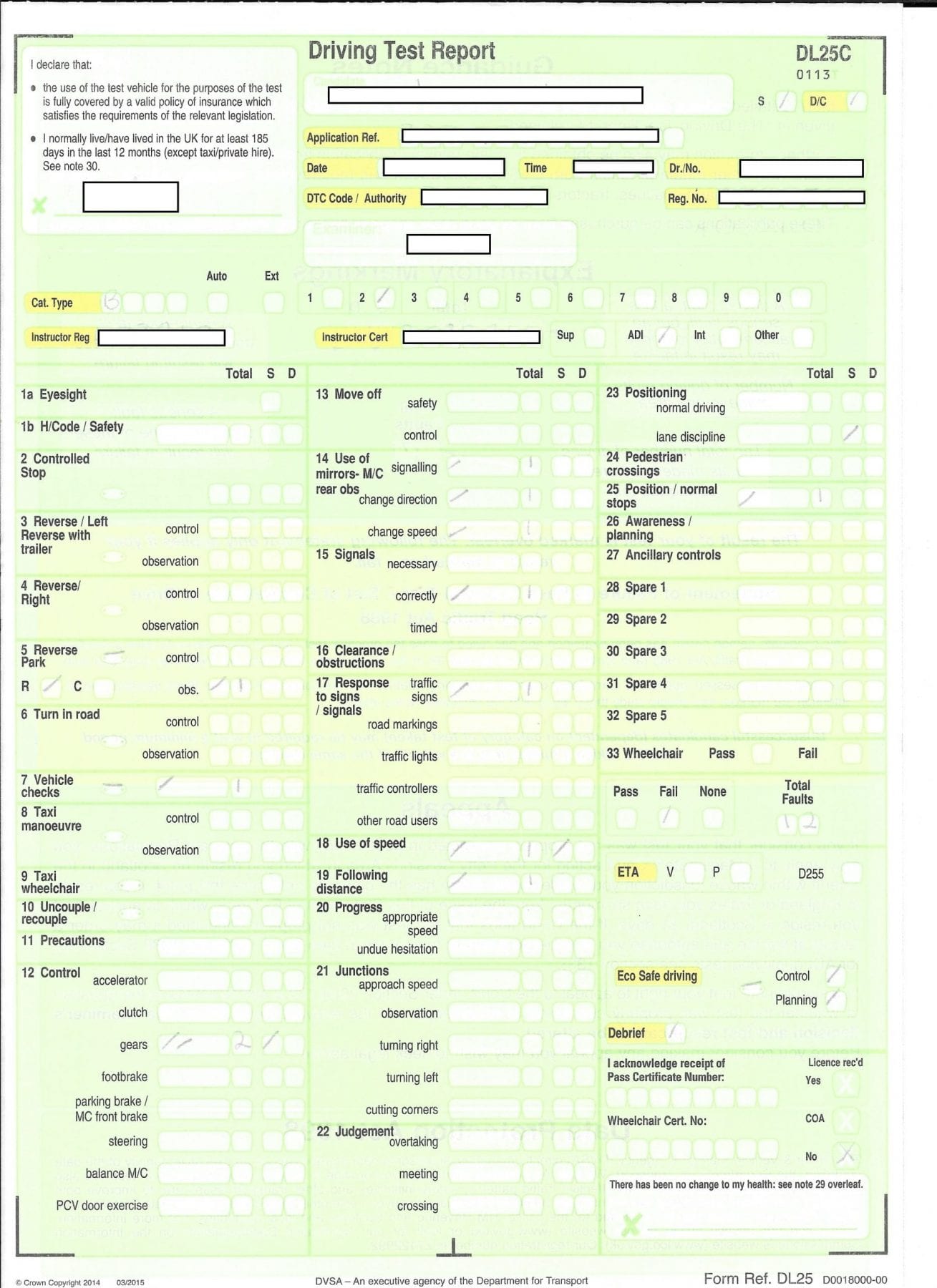 Uk Driving Test Score Sheet Visajulu